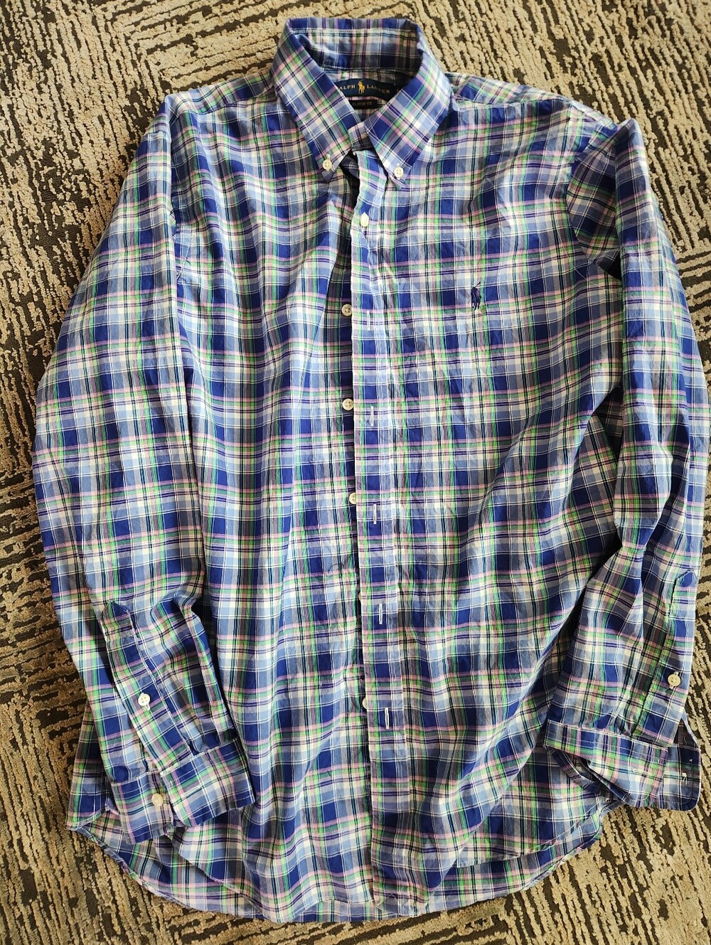 Ralph Lauren Green & Blue Plaid Button-Down Shirt, Size Large